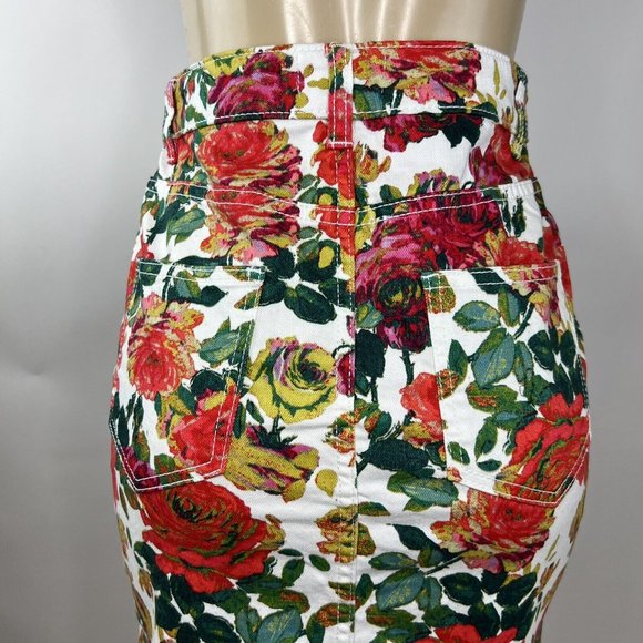 Anthropologie Maeve Floral Denim Skirt Size 4 Multicolor Garden Pencil Cotton - Picture 10 of 13